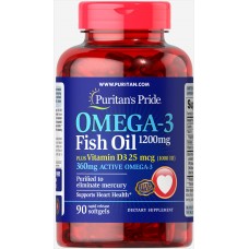 Комплекс незаменимых жирных кислот Puritan's Pride Omega 3 Fish Oil 1200 мг plus Vitamin D3 1000IU 90 капсул (333622)