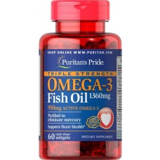 Комплекс незаменимых жирных кислот Puritan's Pride Omega 3 Triple Strength 1360 мг 60 капсул (333642)