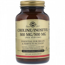 Препарат для поддержки здоровья нервной системы Solgar Choline/Inositol 500 мг/500 мг 100 капсул (333894)