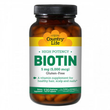 Витамины для кожи, ногтей и волос Country Life High Potency Biotin 120 капсул (333172) Витамины для кожи, ногтей и волос Country Life High Potency Biotin 120 капсул (333172)